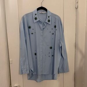 Zara Light Blue Embellished Casual Shirt